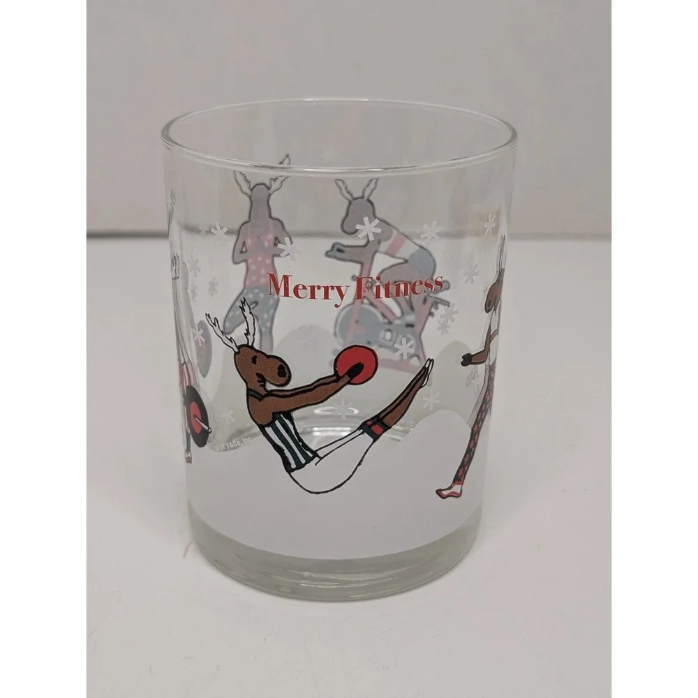 Merry Fitness Christmas Reindeer Rocks Glass Holiday Lowball Tumbler Funny Gym